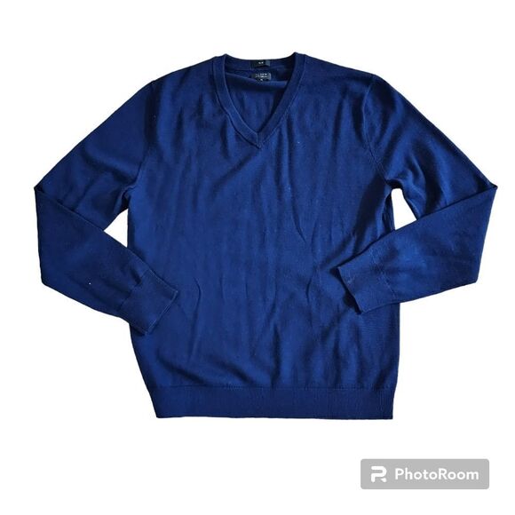 J.crew Slim Blue Men's Sweatshirt V-neck Long Sleeve Pullover Merino Wool Sz M - Picture 1 of 7